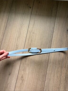 Anthropologie Light Blue Women’s Slim Belt with Gold Oval Buckle
